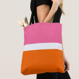 Roze Wit Sinaasappel Plain Color Block Design Tote Bag