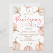 Roze Wit Sinaasappel Pompoen Thanksgiving Diner Kaart (Voorkant)