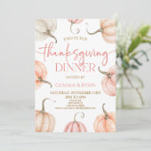 Roze Wit Sinaasappel Pompoen Thanksgiving Diner Kaart (Staand voorkant)