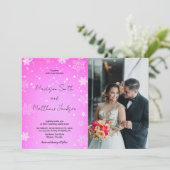 Roze Wit Sneeuwt Bruiloft Uitnodigingen met foto (Staand voorkant)