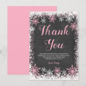 Roze Wit Sneeuwvlok Meisje Baby shower Bedankkaart (Voorkant / Achterkant)