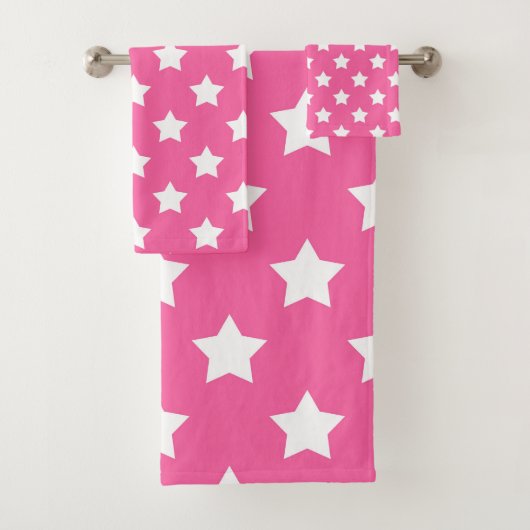 Roze Wit Sterren Patroon Decoratief Bad Handdoek (Insitu)