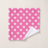 Roze Wit Sterren Patroon Decoratief Bad Handdoek (Wasdoekje)