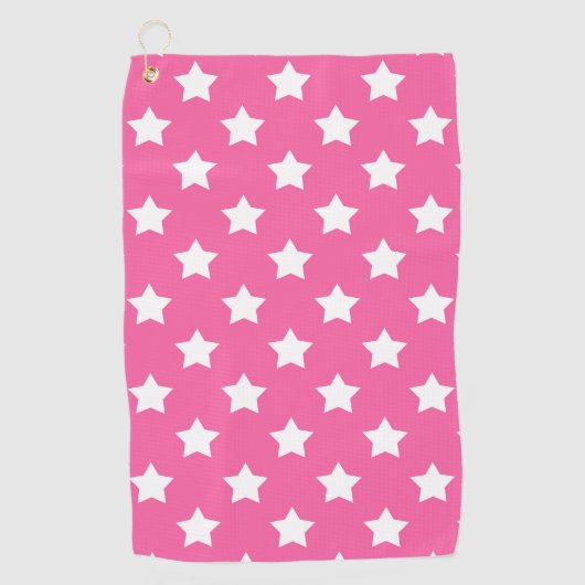 Roze Wit Sterren Patroon Decoratief Golfhanddoek (Voorkant)