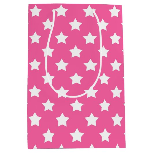 Roze Wit Sterren Patroon Decoratief Medium Cadeauzakje (Voorkant)