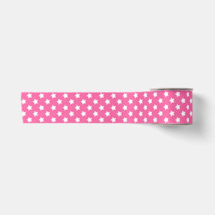 Roze Wit Sterren Patroon Decoratief Satijnen Lint