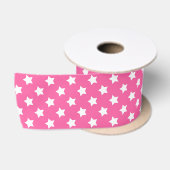 Roze Wit Sterren Patroon Decoratief Satijnen Lint (Spoel)