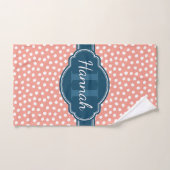 Roze Wit Stippenpatroon Navy Monogram Handdoek (Handdoek)