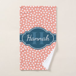 Roze Wit Stippenpatroon Navy Monogram Handdoek