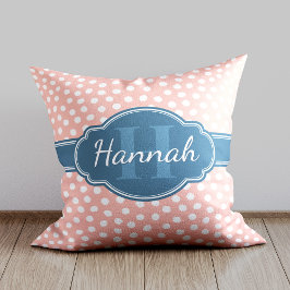 Roze Wit Stippenpatroon Navy Monogram Kussen