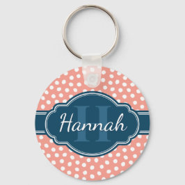 Roze Wit Stippenpatroon Navy Monogram Sleutelhanger