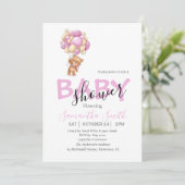 Roze Wit teddy party uitnodiging (Staand voorkant)