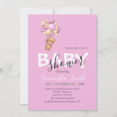 Roze Wit teddy party uitnodiging (Voorkant)