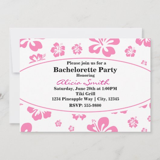 Roze & Wit Tropische Hibiscus Bloemenuitnodiging Kaart (Voorkant)