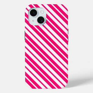 Roze Wit Verticaal Streepjespatroonontwerp iPhone 15 Case