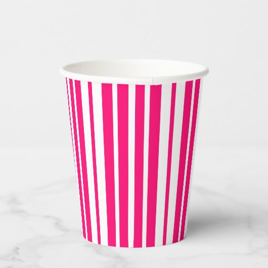 Roze Wit Verticaal Streepjespatroonontwerp Papieren Bekers (Rechts)