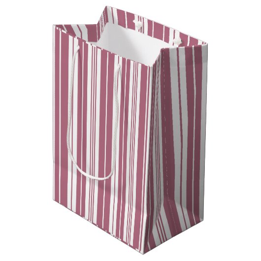 Roze Wit Verticaal Streeppatroon Medium Cadeauzakje (Voorkant Gekanteld)
