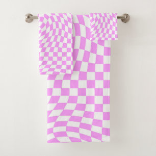 Roze & Wit Verwrongen Checker Geruite Patroon Bad Handdoek