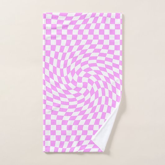 Roze & Wit Verwrongen Checker Geruite Patroon Bad Handdoek (Handdoek)