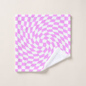 Roze & Wit Verwrongen Checker Geruite Patroon Bad Handdoek (Wasdoekje)