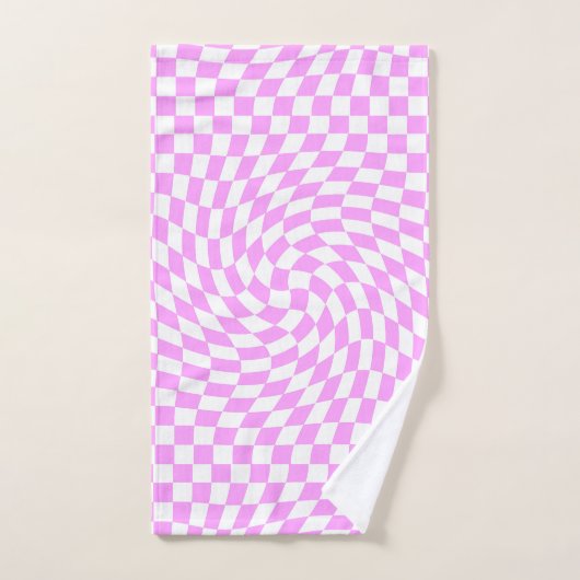 Roze & Wit Verwrongen Checker Geruite Patroon Handdoek (Handdoek)