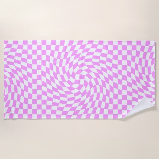 Roze & Wit Verwrongen Checker Geruite Patroon Strandlaken (Voorkant)