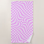 Roze & Wit Verwrongen Checker Geruite Patroon Strandlaken (Voorkant)