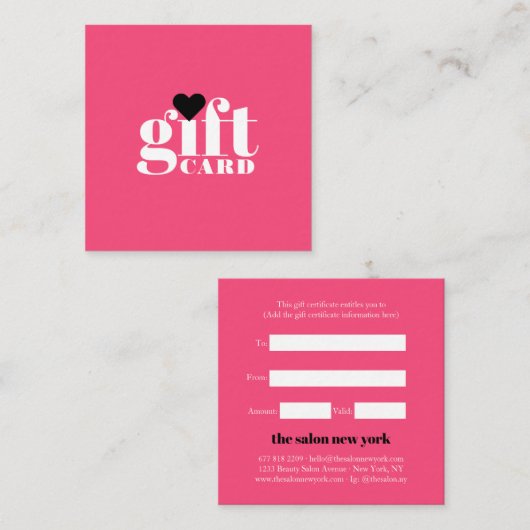 Roze wit vet typografie salon cadeaubon kortingskaartje (Voorkant / Achterkant)