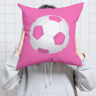 Roze wit voetbal - monogram kussen