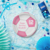 Roze Wit Voetbal Thema Verjaardagsfeest Papieren Bordje (Feest)