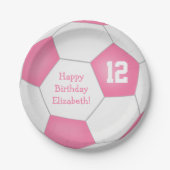 Roze Wit Voetbal Thema Verjaardagsfeest Papieren Bordje (Voorkant)