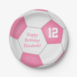 Roze Wit Voetbal Thema Verjaardagsfeest Papieren Bordje