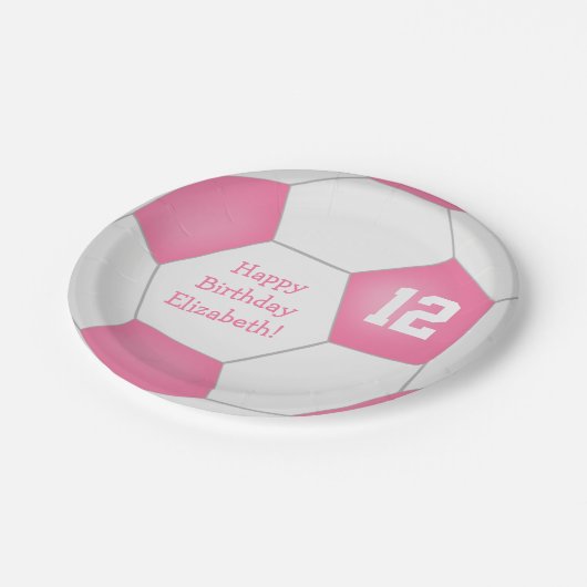 Roze Wit Voetbal Thema Verjaardagsfeest Papieren Bordje (Gekanteld)