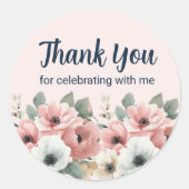 Roze Wit Waterverf Bloemstuk Bedankt Ronde Sticker (Voorkant)