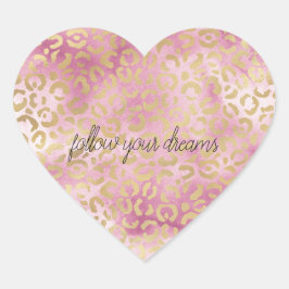Roze Wit Waterverf Gouden Luipaard Print Hart Sticker