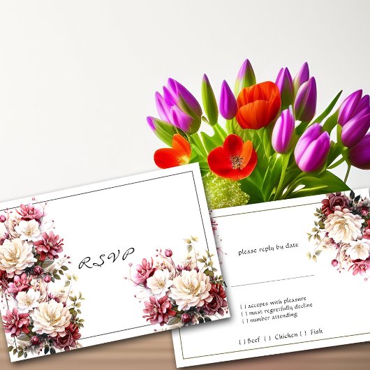 Roze Wit Waterverf Zomerbloemen Reactie Kaart