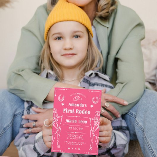 Roze & wit western thema meisjes verjaardagsfeestj save the date