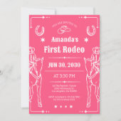 Roze & wit western thema meisjes verjaardagsfeestj save the date (Voorkant)