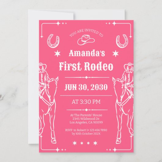 Roze & wit western thema meisjes verjaardagsfeestj save the date (Voorkant)