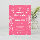 Roze & wit western thema meisjes verjaardagsfeestj save the date (Staand voorkant)