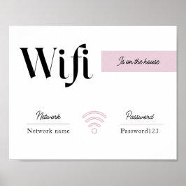Roze & Wit Wifi Wachtwoord en Netwerkteken Poster
