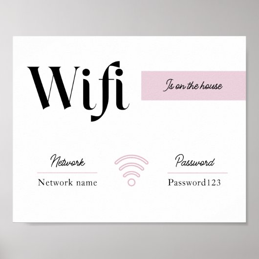 Roze & Wit Wifi Wachtwoord en Netwerkteken Poster (Voorkant)