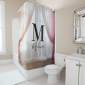 Roze Wit Zijde Zwart Monogram Schattige Script Wed Douchegordijn (In situ)