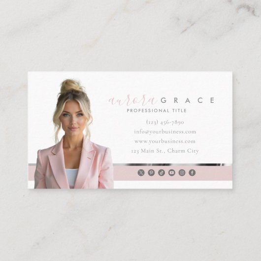 Roze & Wit Zilver Chic Visitekaartje (Achterkant)