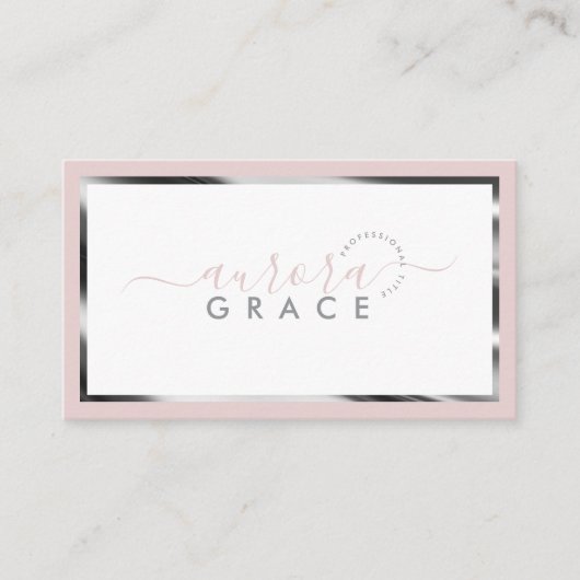 Roze & Wit Zilver Chic Visitekaartje (Voorkant)