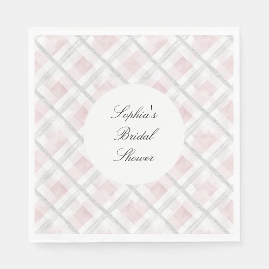 Roze Wit Zilveren Glitter Squares Huwelijk Servet (Voorkant)