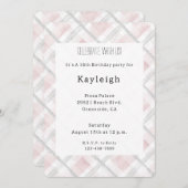 Roze Wit Zilveren Glitter Squares Verjaardag Kaart (Voorkant / Achterkant)