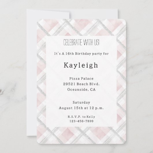 Roze Wit Zilveren Glitter Squares Verjaardag Kaart (Voorkant)