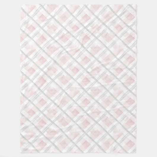 Roze Wit Zilveren Glitter Vierkanten Fleece Deken (Voorkant)