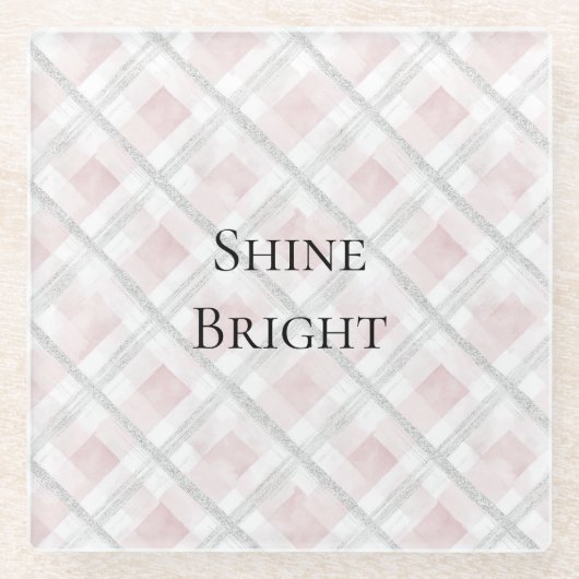 Roze Wit Zilveren Glitter Vierkanten Glazen Onderzetter (Voorkant)